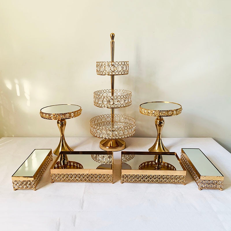 Set of Rectangular Mirror Top Cake Stands